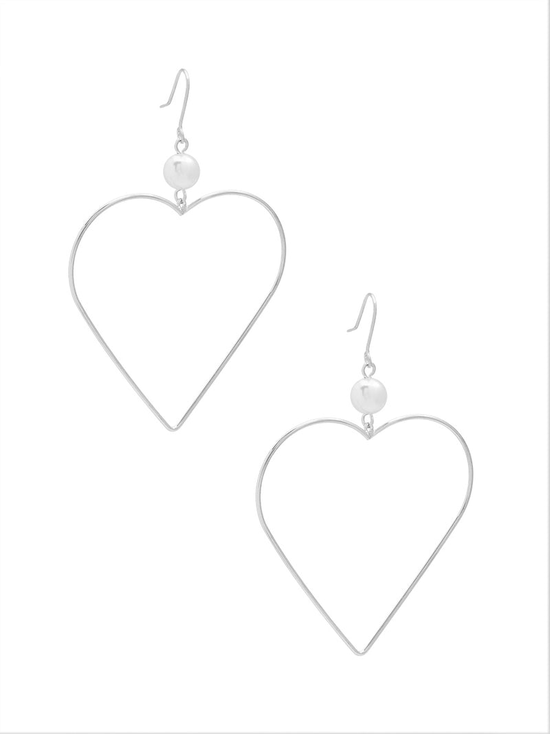Pearl Accented Big Heart Drop Earring