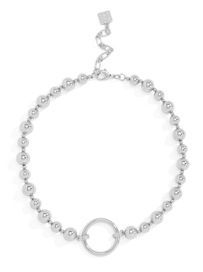 Metal Circle Charm Beaded Collar Necklace