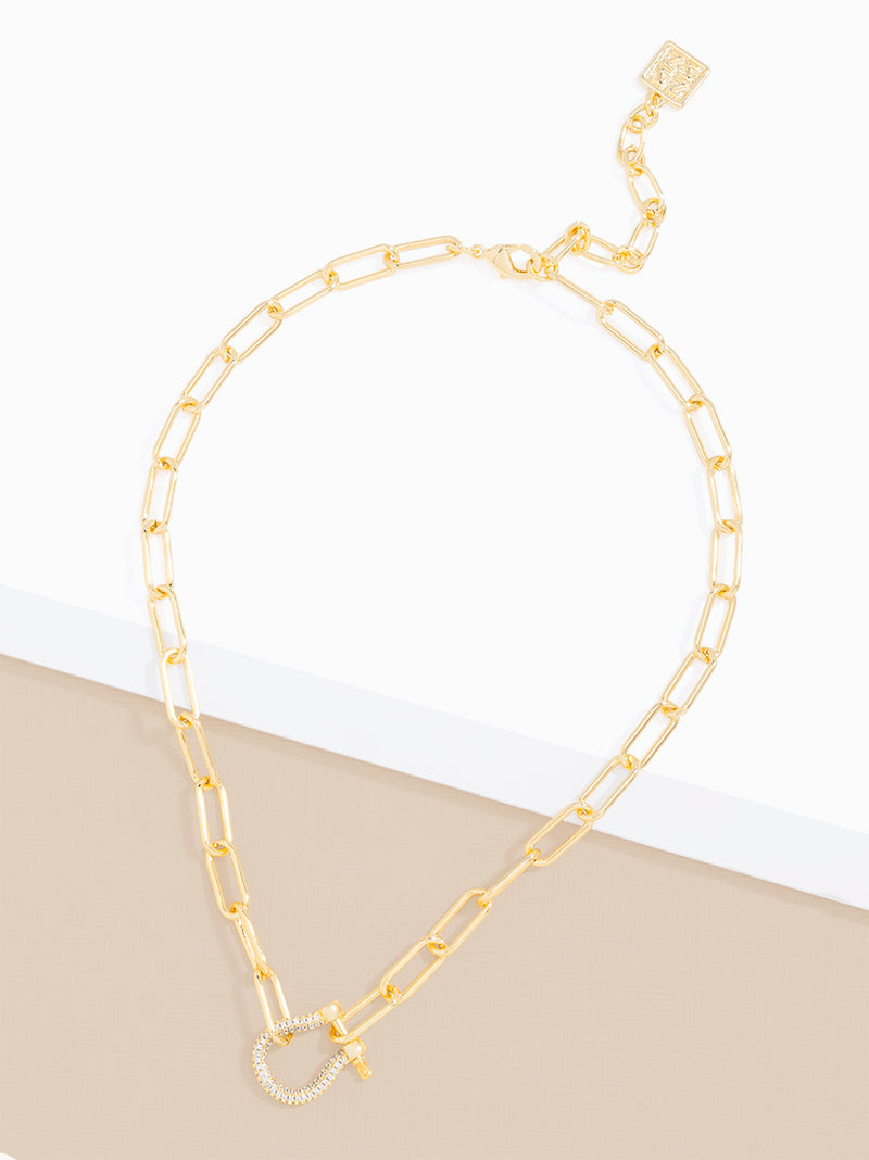 Small Pavé Horseshoe Charm Link Collar Necklace