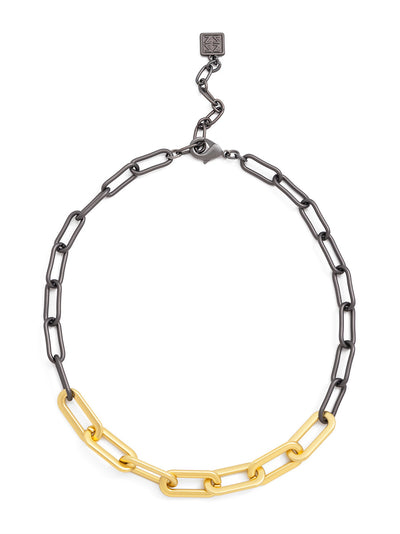 Hematite & Gold Link Collar Necklace