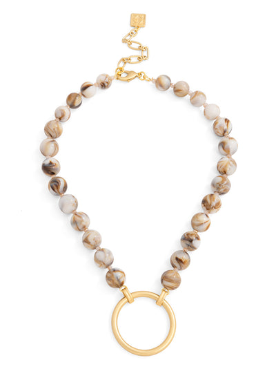 Marbled Beige Beaded Collar Necklace with Charm
