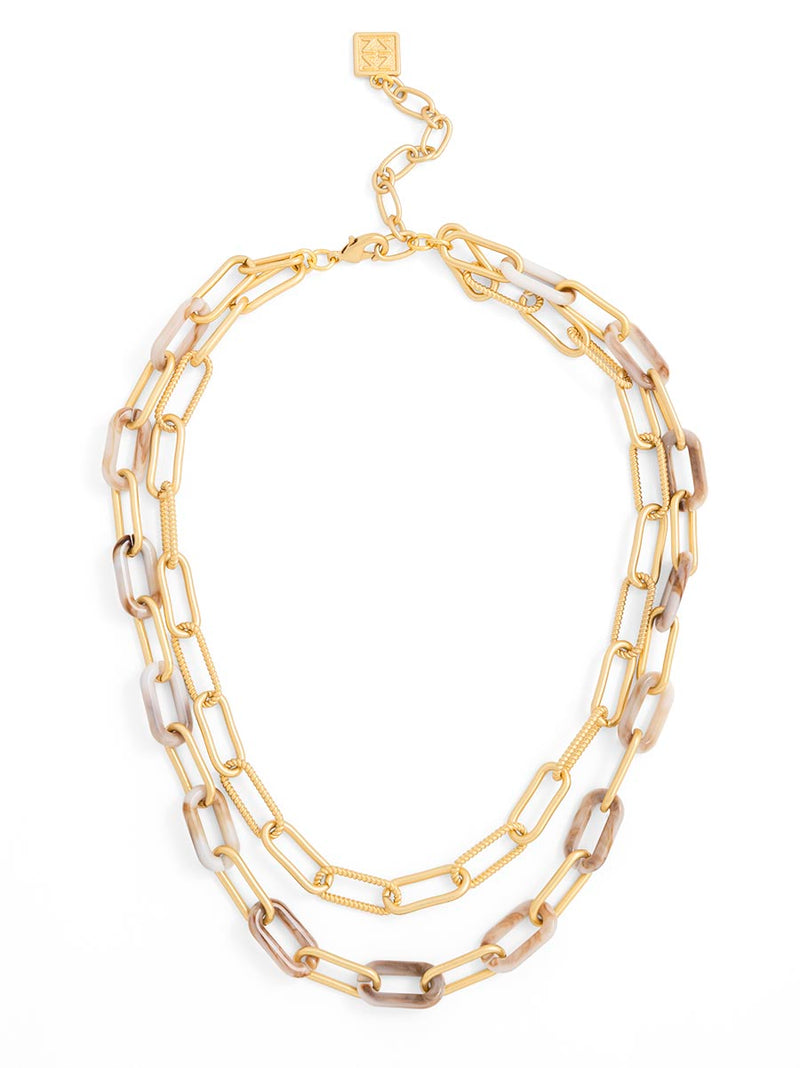 Alternating Marbled Resin Links Collar Necklace