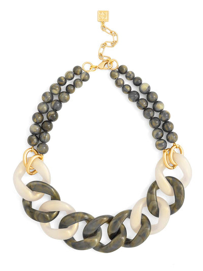 Iridescent Curb Chain & Beads Collar Necklace
