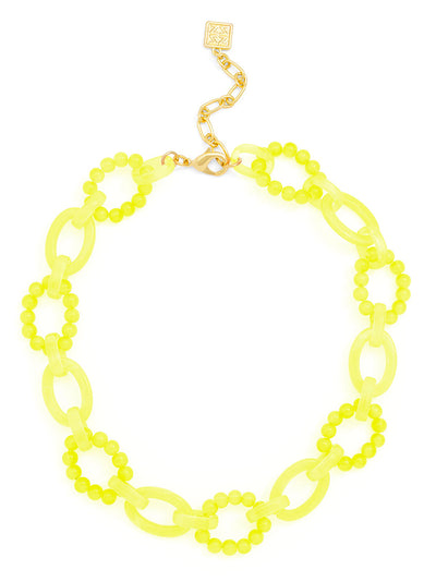 Multicolor Glass Bead and Resin Link Collar Necklace