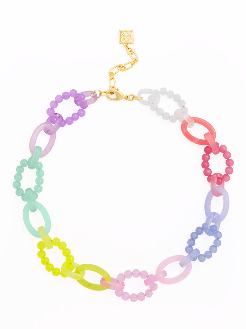 Multicolor Glass Bead and Resin Link Collar Necklace