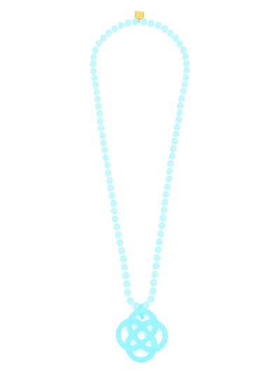 Glassbead Long Necklace with Resin Quatrefoil Charm