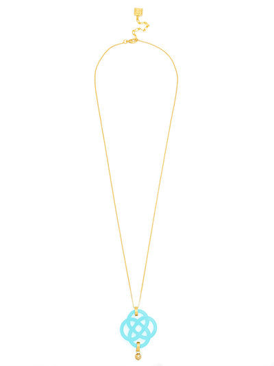 Dainty Chain Long Necklace with Quatrefoil Pendant 