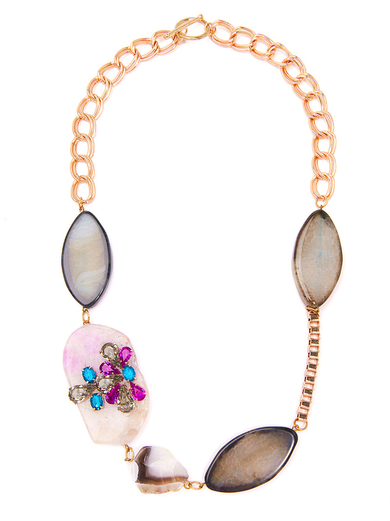 Organic Stone and Crystal Collar Necklace