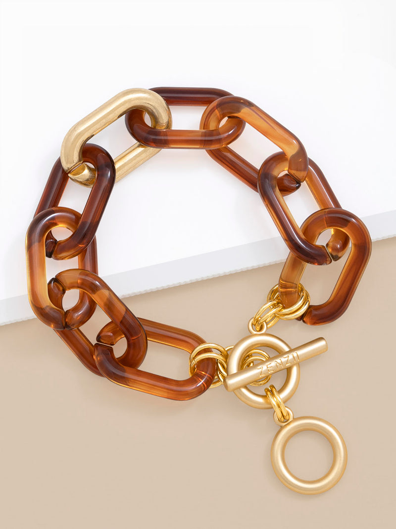 Tortoise & Metal Link Toggle Bracelet