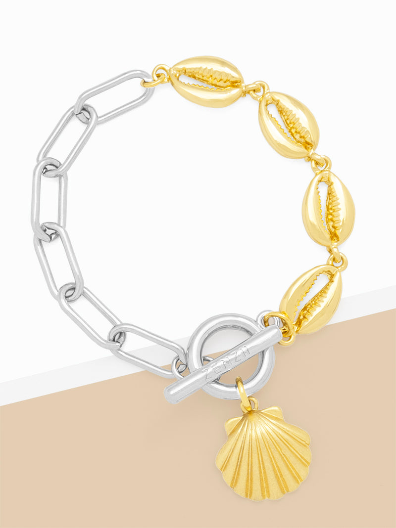 Two-Tone Seashell Charm Bracelet