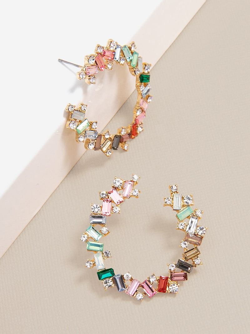 Colorful Crystal Baguette Hoop Earring