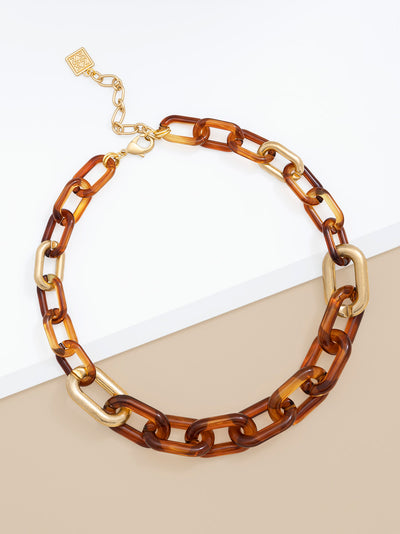 Tortoise & Metal Link Collar Necklace