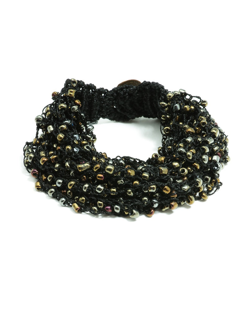 Multi-Strand Seed Bead Bracelet - Black/ Gold