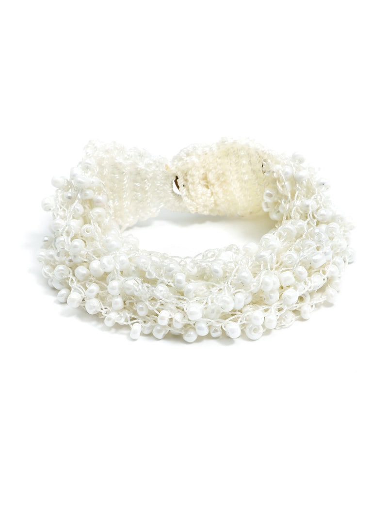 Multi-Strand Seed Bead Bracelet - White