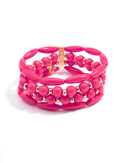 Glossy Beaded Pastel Bracelet - Hot Pink