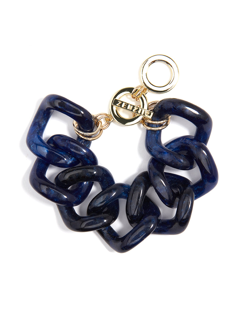 Metallic Marbled Chain Bracelet - Navy