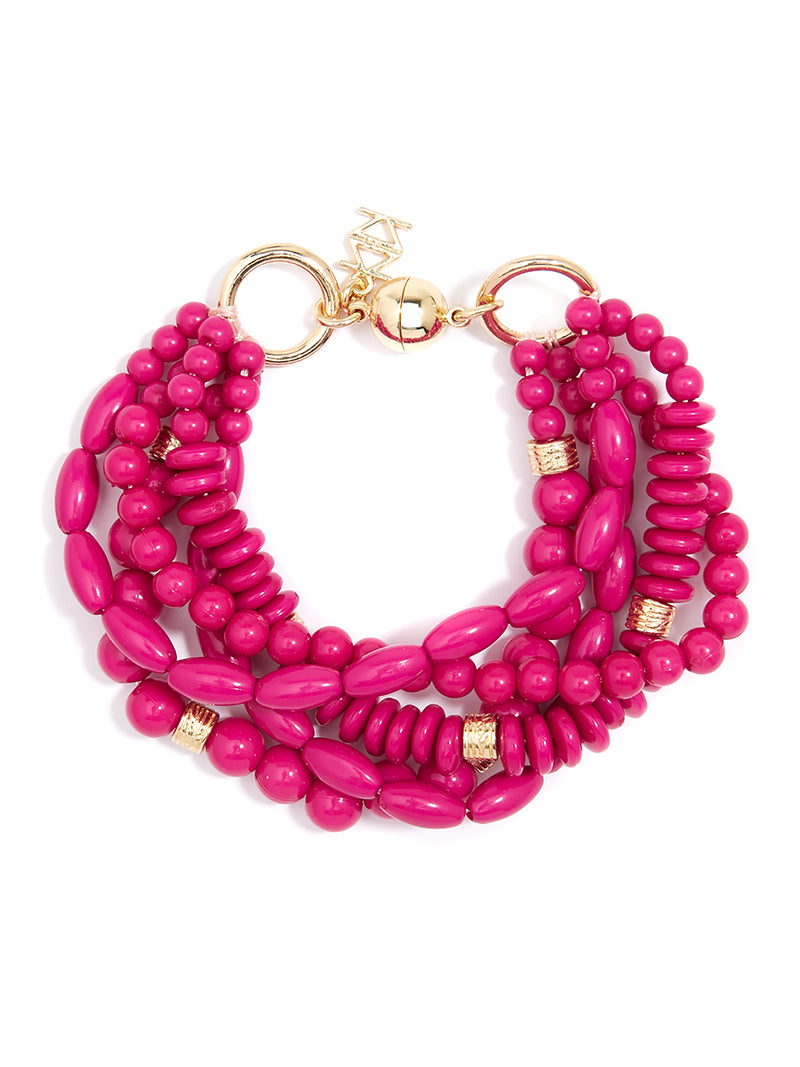 Mixed Beads Layered Bracelet - Hot Pink