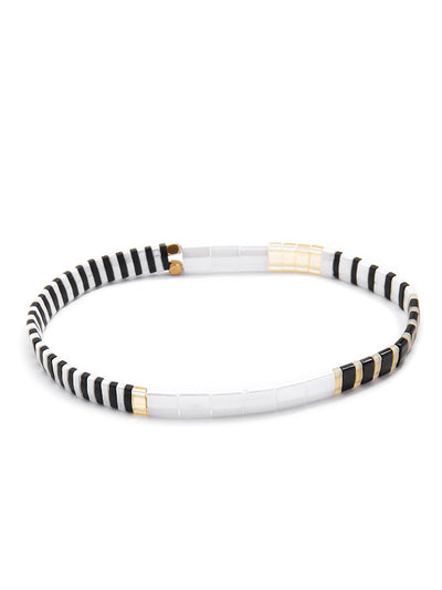 Striped Beaded Stretch Bracelet - bkwht