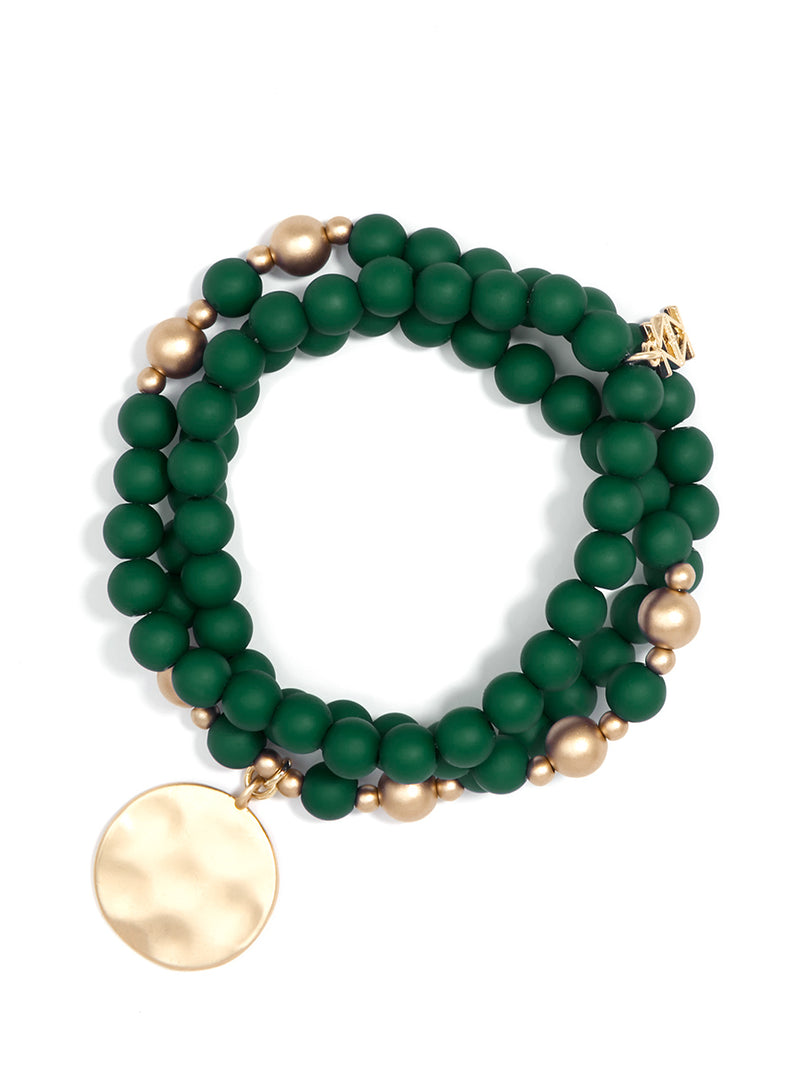 Matte Beaded Wrap Charm Bracelet - emerald