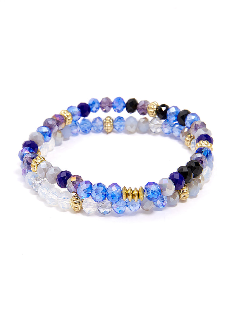 Colorful Crystal Beaded Stretch Bracelet - Blu