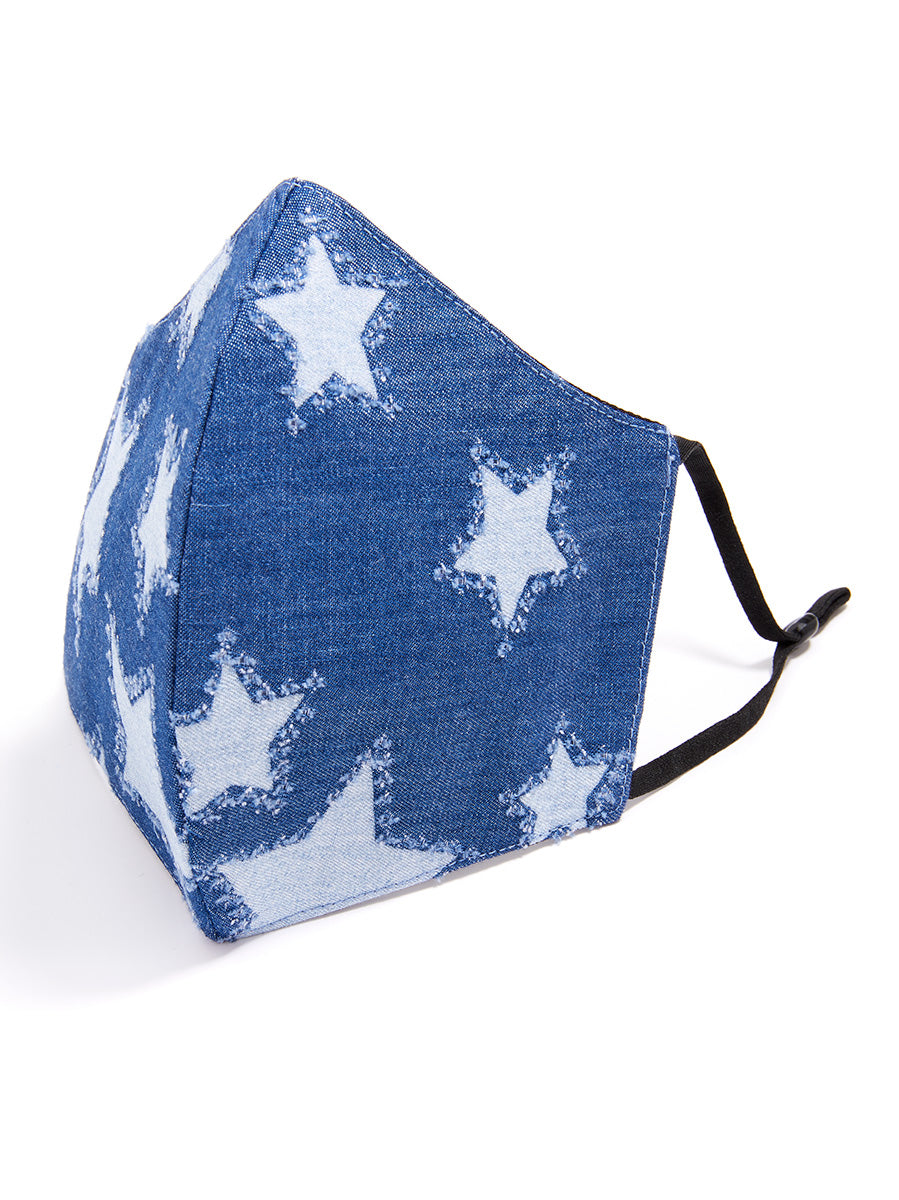 Star Pattern Denim Reusable Face Mask| ZENZII Wholesale Jewelry