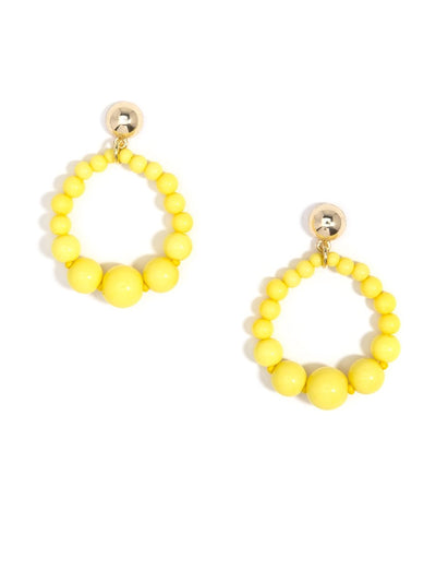 Glossy Pastel Beaded Drop Earring - Yellow 