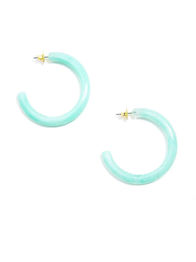 Semi-Translucent Marbled Hoop Earrings - Mint