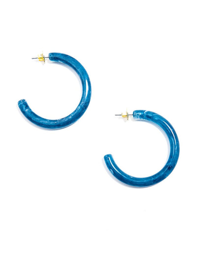 Semi-Translucent Marbled Hoop Earrings - Navy