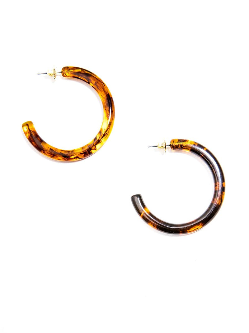 Semi-Translucent Marbled Hoop Earrings - Tortoise