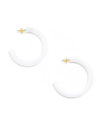 Semi-Translucent Marbled Hoop Earrings - White