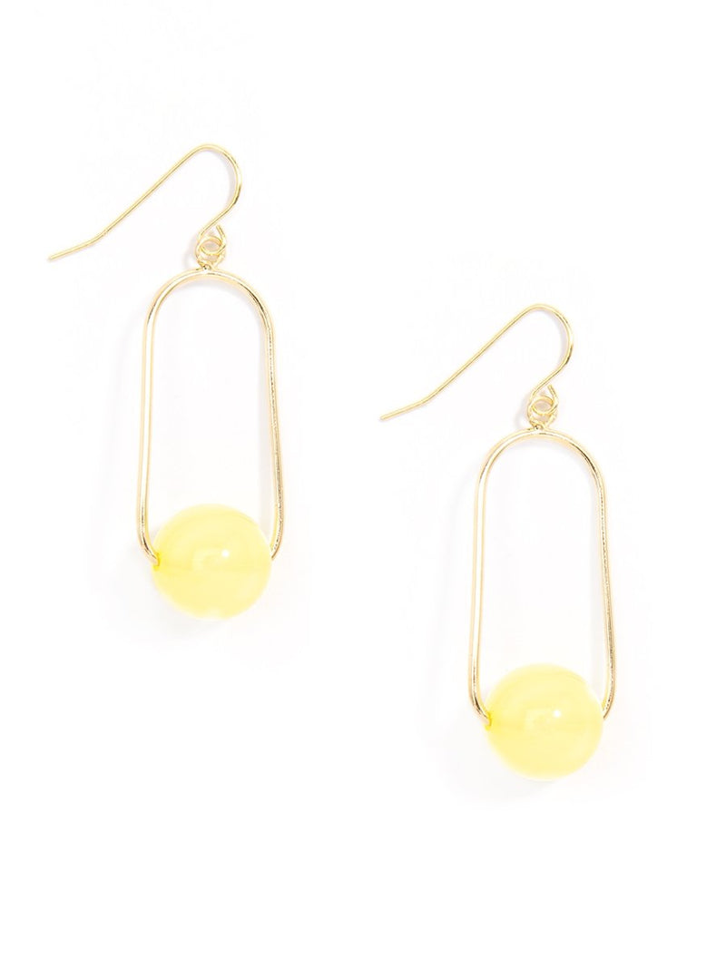 Oval Loop Lucite Ball Drop Earring - Yellow 