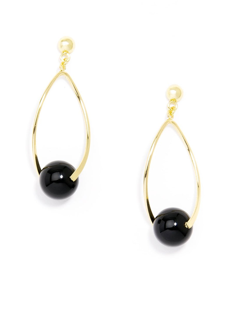 Twisted Glossy Bead Drop Earring - Black 