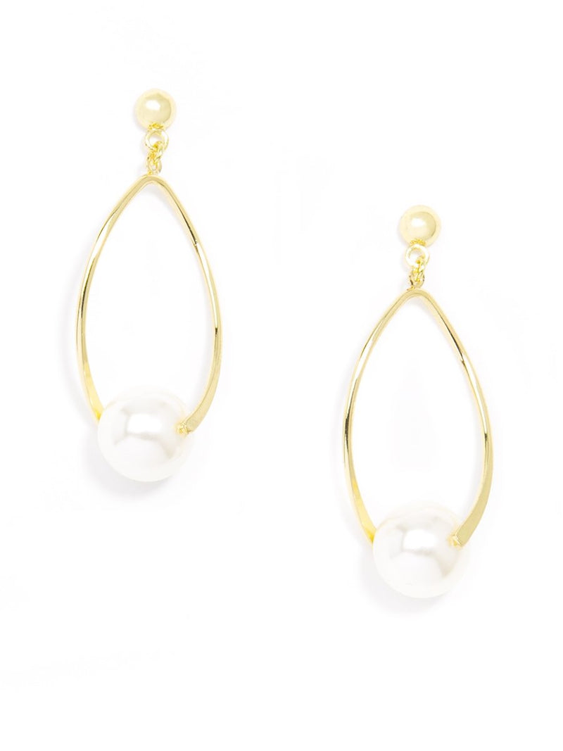 Twisted Glossy Bead Drop Earring - Pearl 
