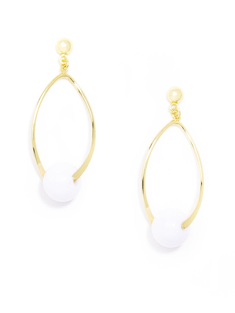 Twisted Glossy Bead Drop Earring - White 