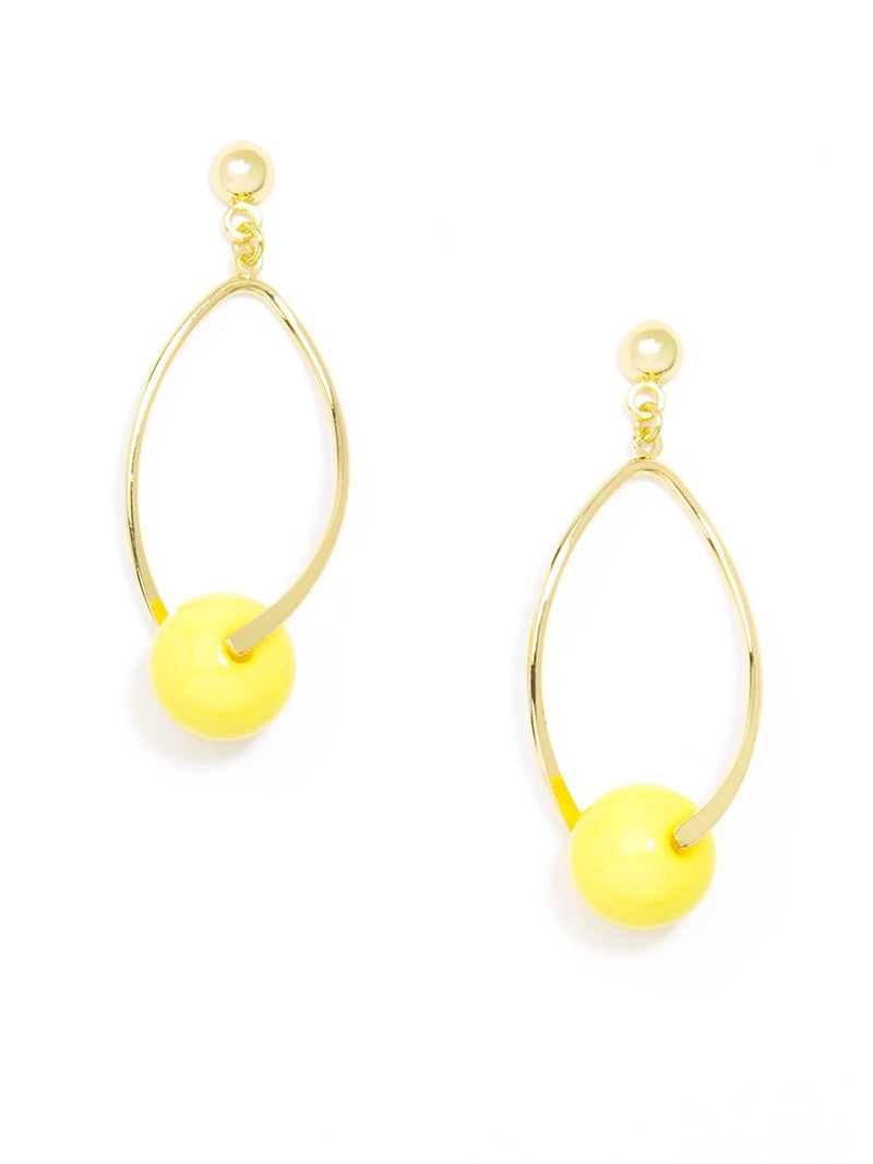 Twisted Glossy Bead Drop Earring - Yellow