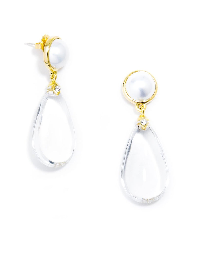 Lucite and Pearl Drop Earring - Clear