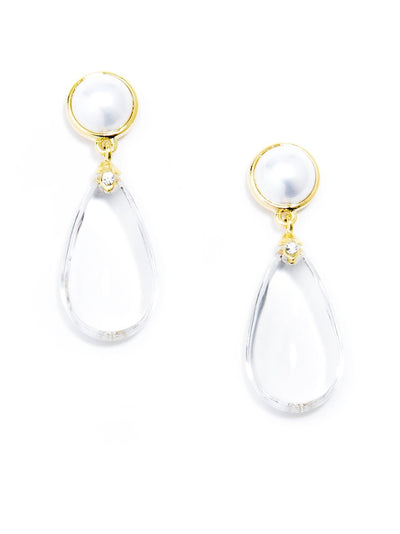 Lucite and Pearl Drop Earring - Clear
