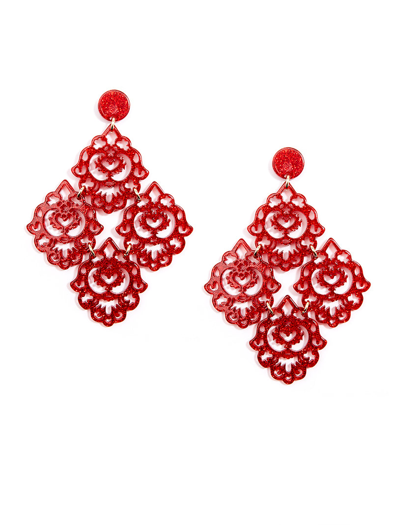 Resin Deco Statement Earring - Red and Glitter