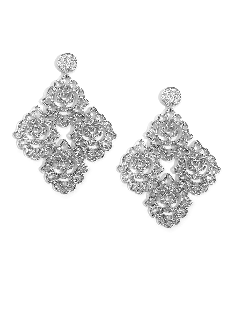 Resin Deco Statement Earring - Silver