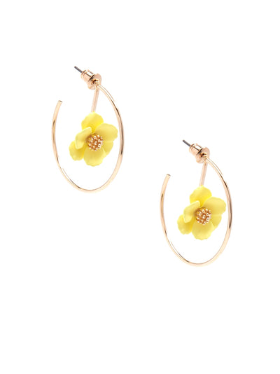 Painted Metal Flower Hoop Earring - Yellow
