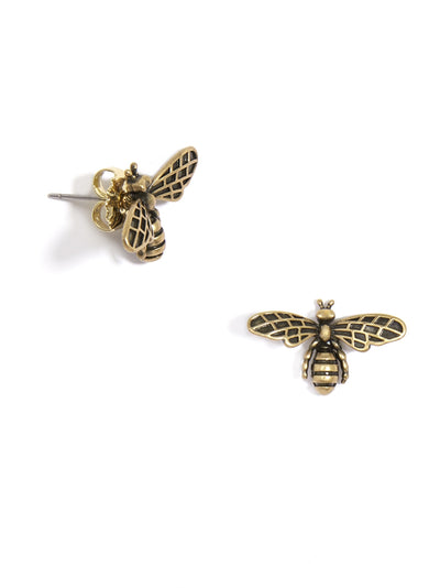 Burnished Metal Bee Earring - Burnished Gold