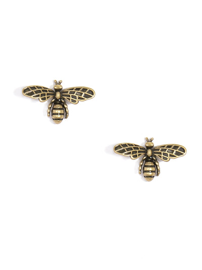 Burnished Metal Bee Earring - Burnished Gold