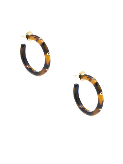 Small Tortoise Studded Hoop Earring - black and brown