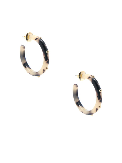 Small Tortoise Studded Hoop Earring - black and tan