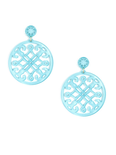 Resin Statement Circle Drop Earring - Bright Blue