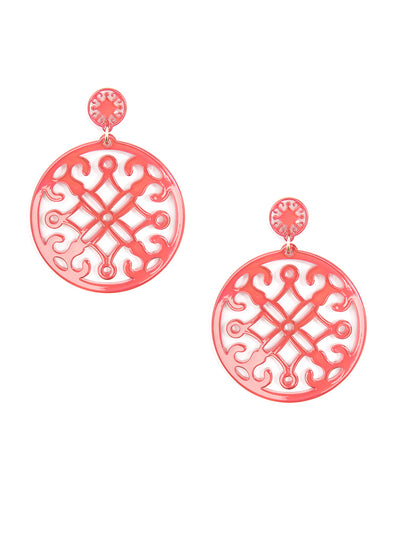 Resin Statement Circle Drop Earring - Coral