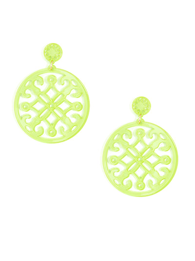 Resin Statement Circle Drop Earring - Lime