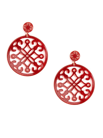 Resin Statement Circle Drop Earring - red and glitter 