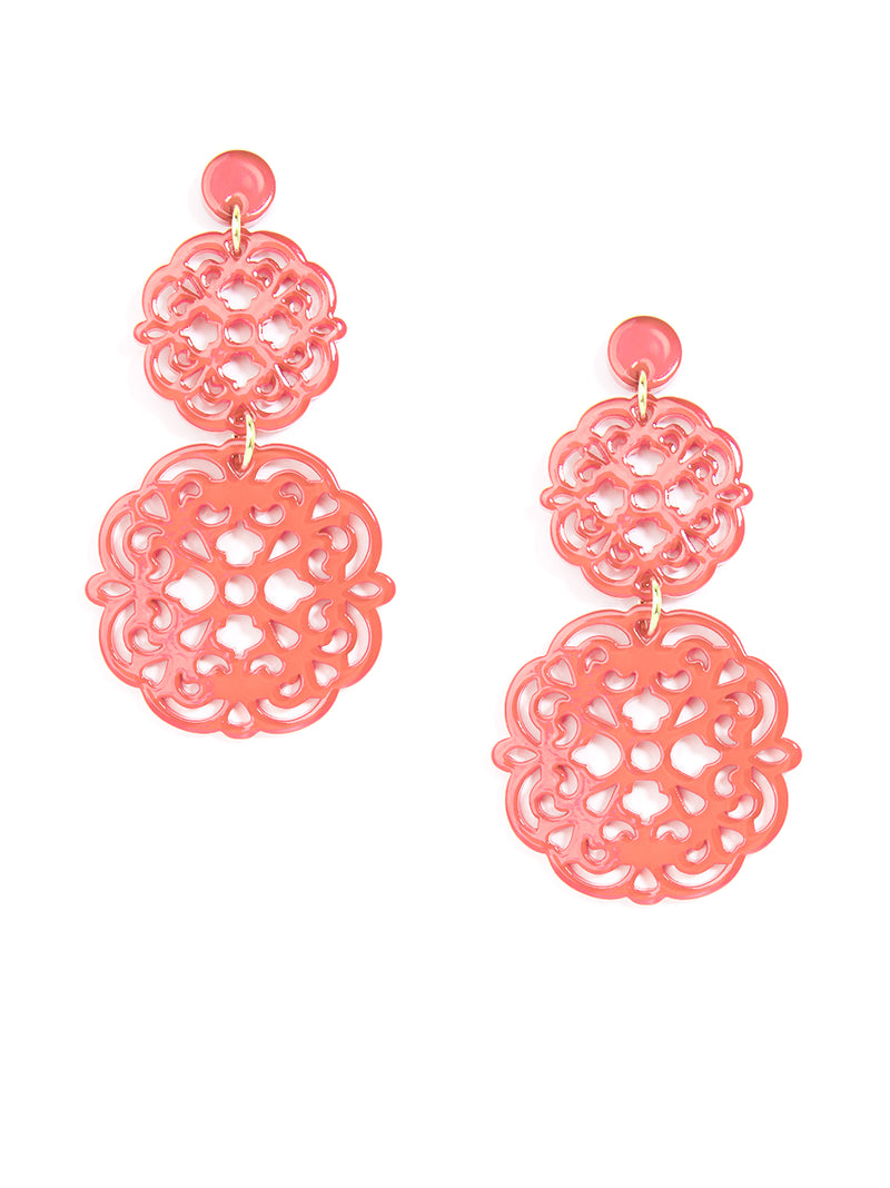 Two-Tier Resin Emblem Drop Earring - Coral