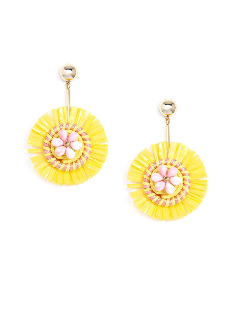 Raffia Pinwheel Drop Earring - Yellow